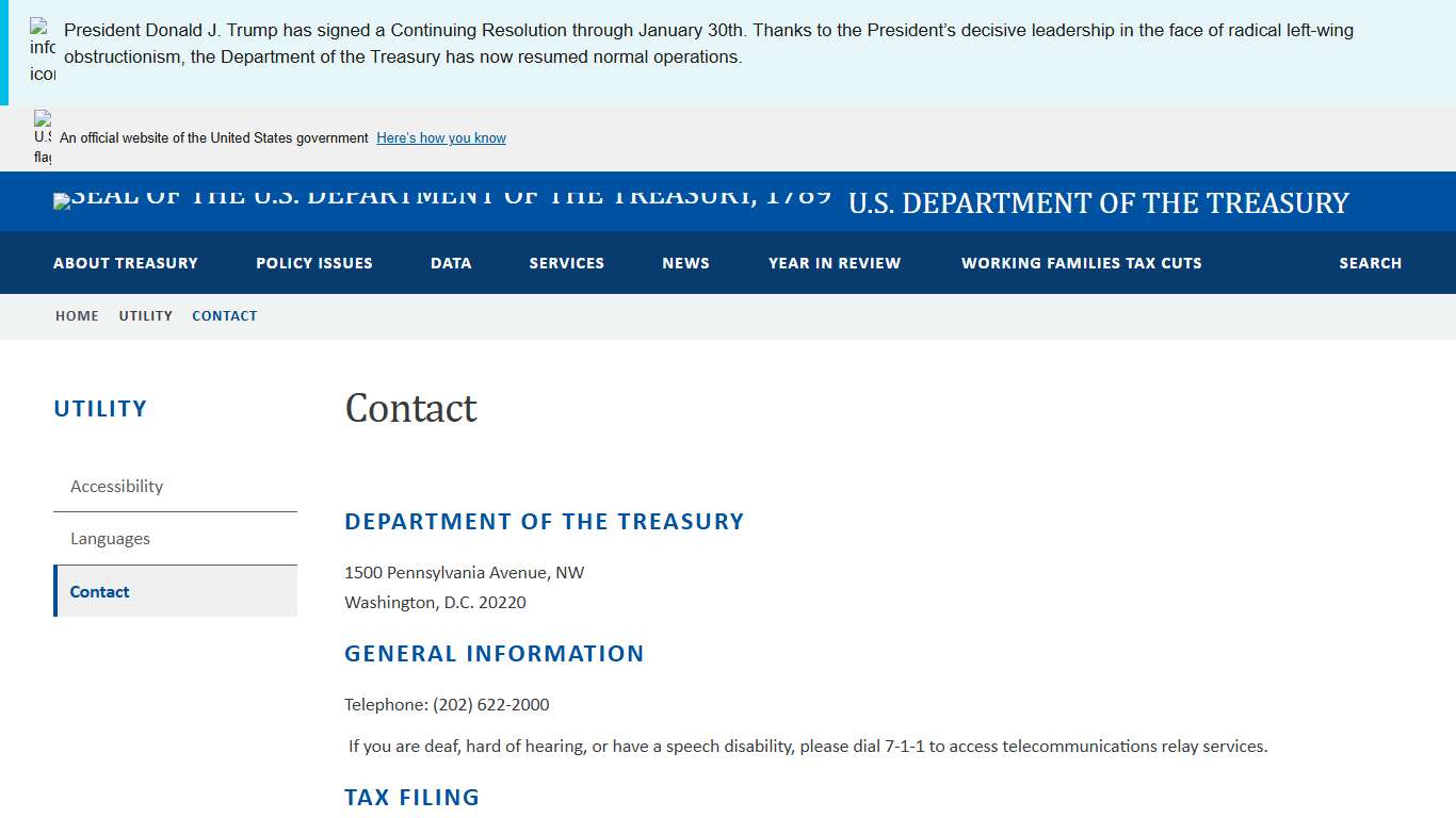 Contact U.S. Department of the Treasury