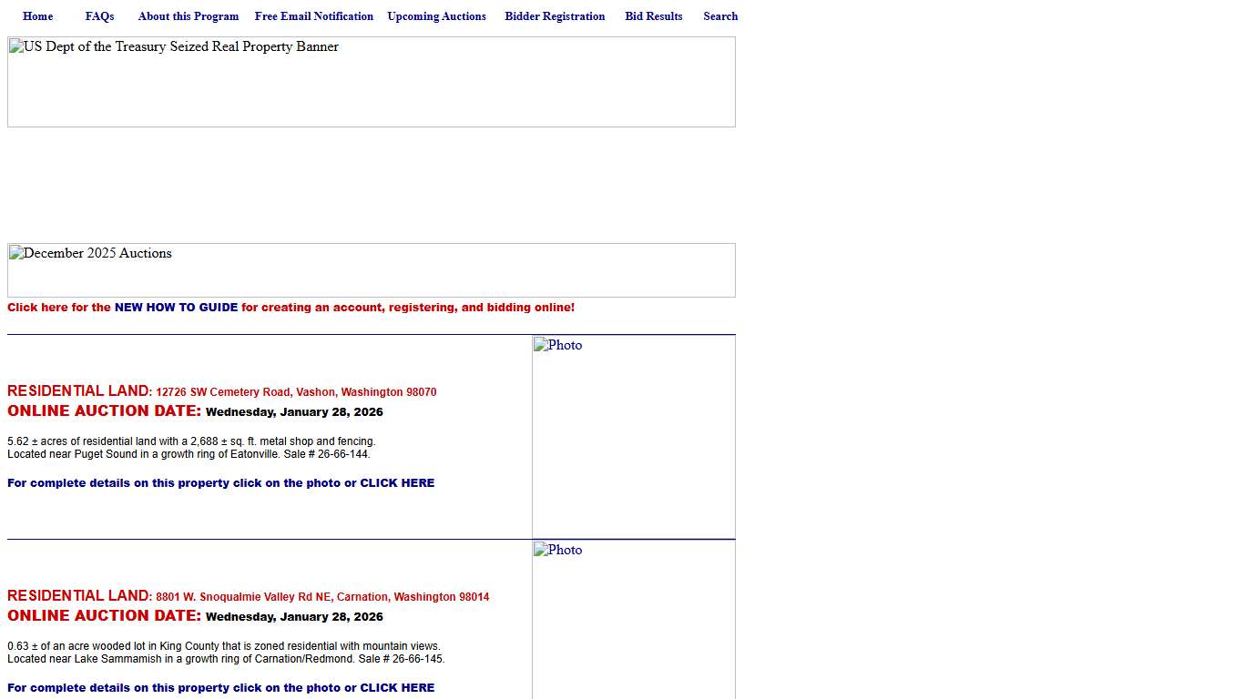 US Dept of the Treasury Seized Real Property Auctions - Upcoming Auctions