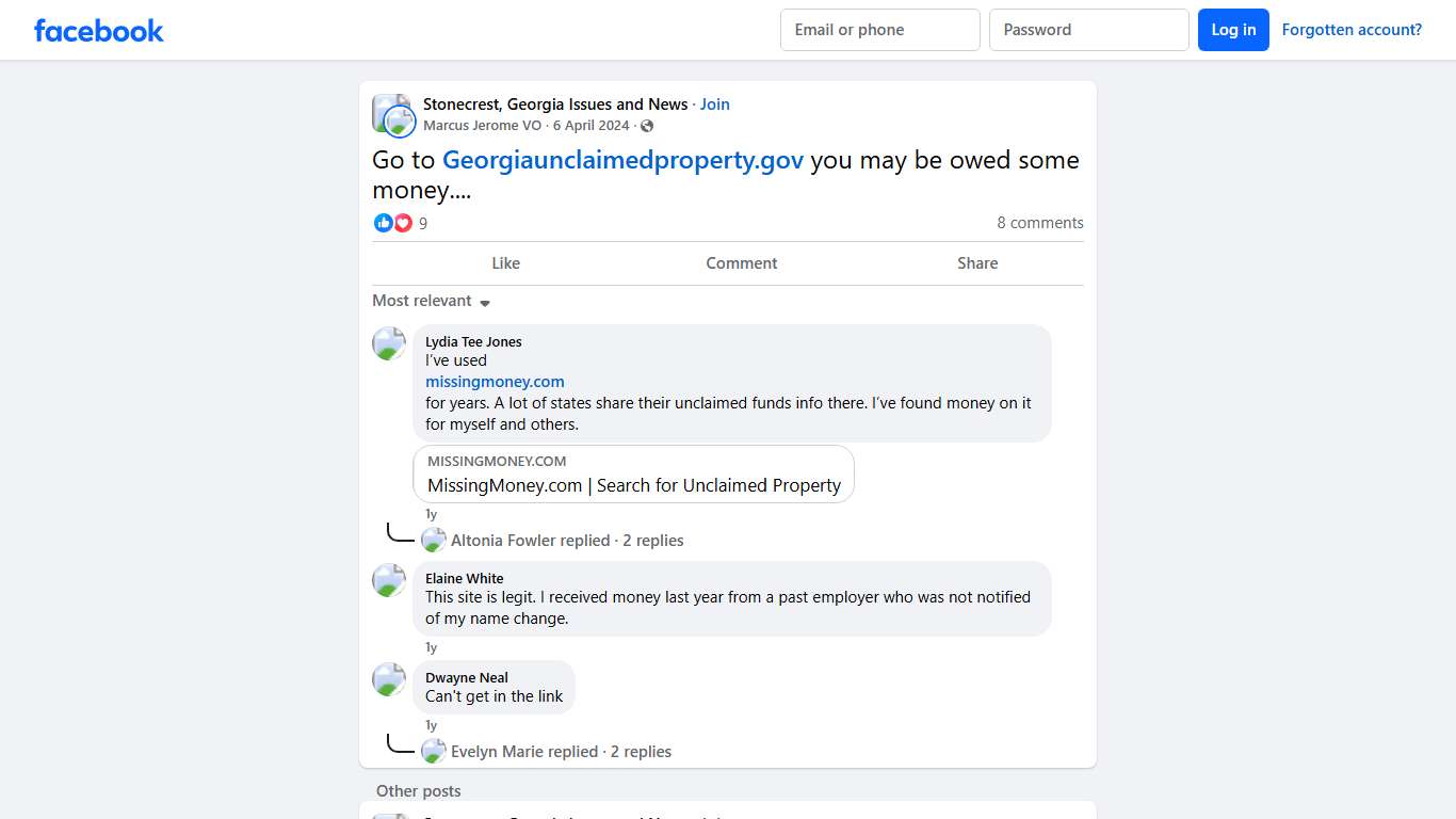 Stonecrest, Georgia Issues and News Go to Georgiaunclaimedproperty.gov you may be owed some money.... Facebook
